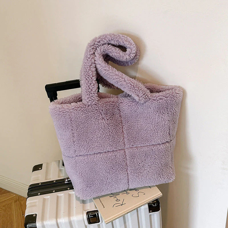 Women'S Designer Luxury Plush Bag Winter Fashion Cute Tote Handbags Large Capacity Portable Single Shoulder Furry Bags