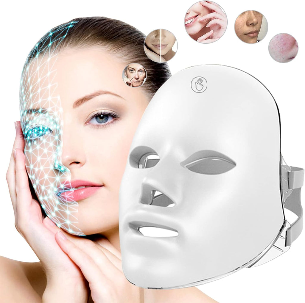 LED Light Therapy Facial Mask - 7 Color Photon Treatment for Skin Rejuvenation, Anti-Aging, Acne Reduction, and Wrinkle Prevention