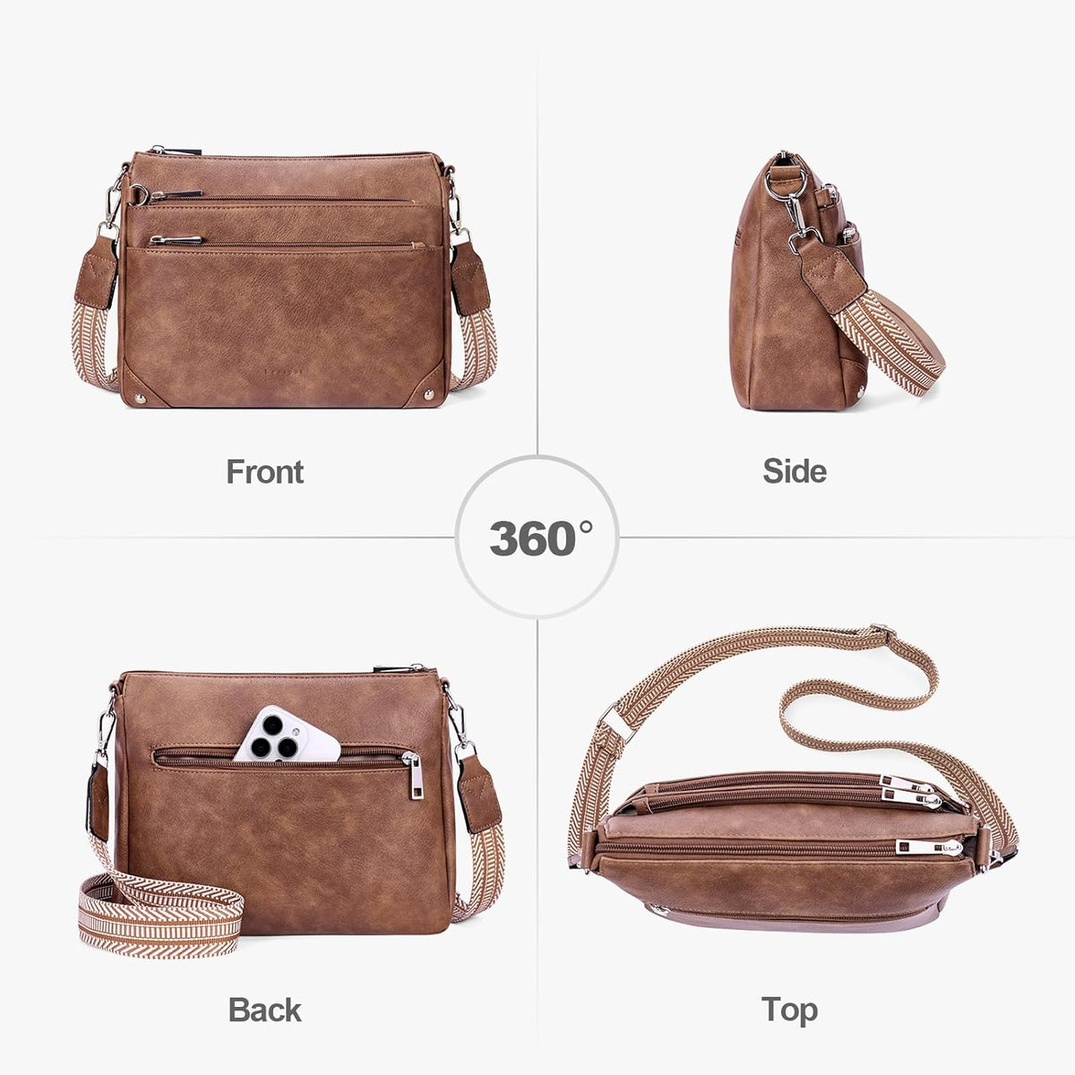 Cross Body Bag Women Rfid Travel Crossbody Bags Leather Handbags Ladies Shoulder Bag with Adjustable Strap