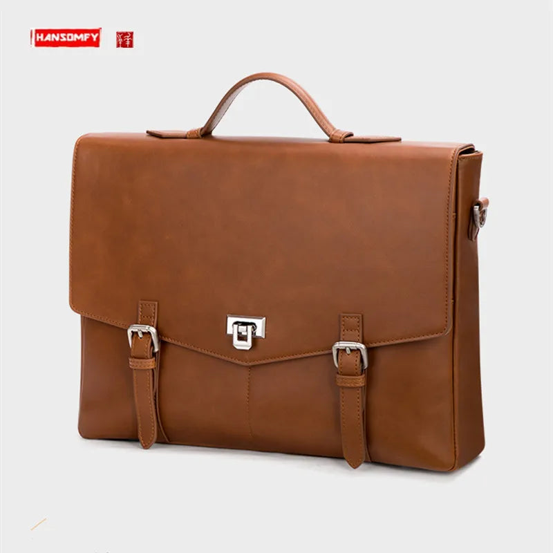 2026 New Briefcase Men'S Leather Handbags Business Casual Lawyer Computer Portable Official Vintage Shoulder Messenger Bag Larg