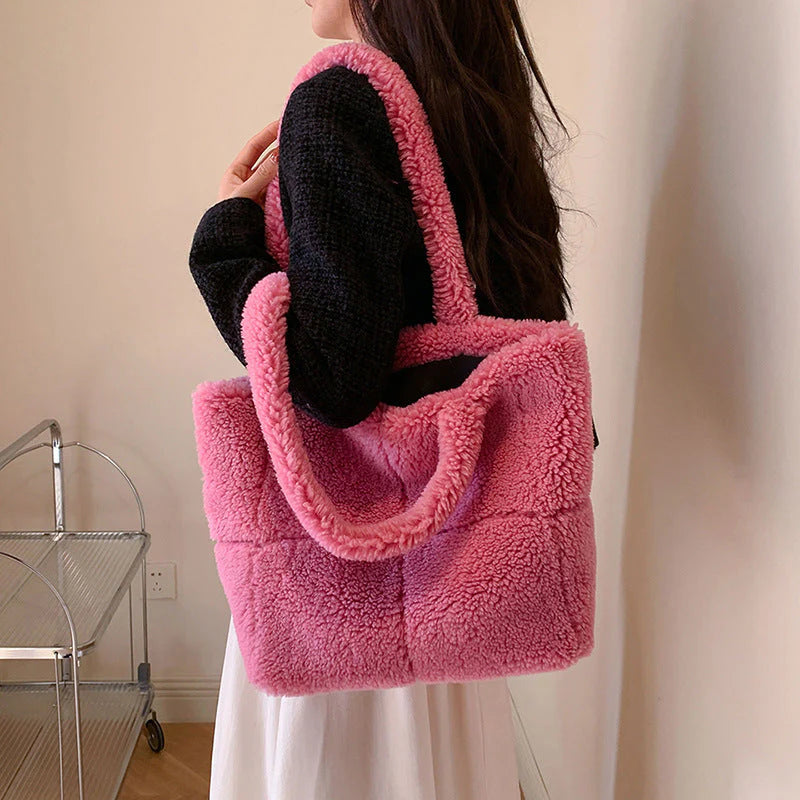 Women'S Designer Luxury Plush Bag Winter Fashion Cute Tote Handbags Large Capacity Portable Single Shoulder Furry Bags