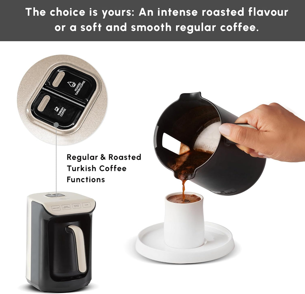 Hatır Köz Turkish Coffee Machine for 5 People, 535W, Fully Automatic, Simple & Traditional Turkish Coffee Maker, Cream