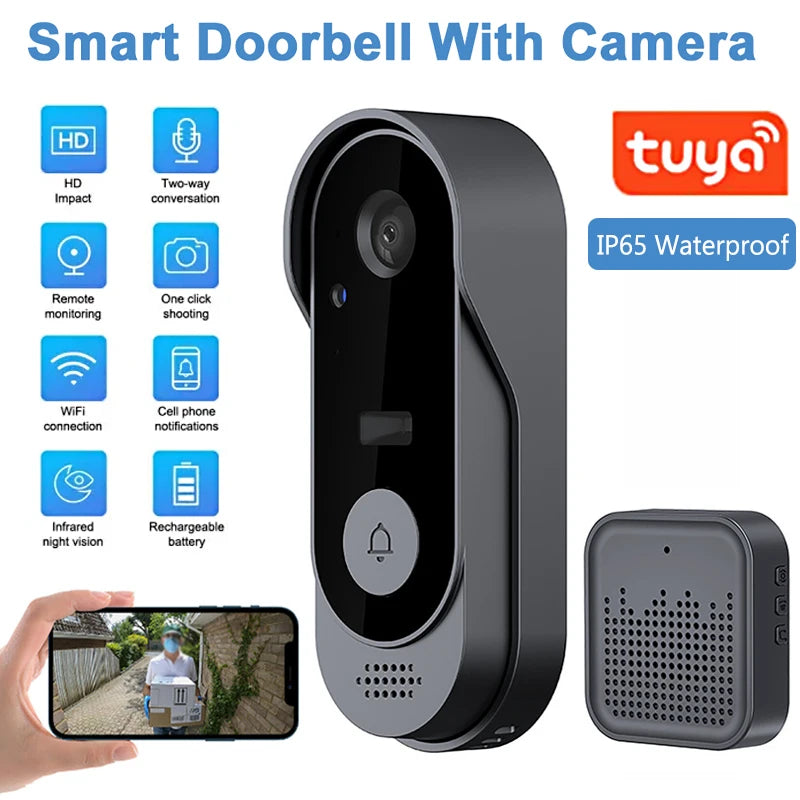 Tuya Doorbell with Camera Wireless Home Video Doorbell WIFI HD Outdoor Waterproof Door Bell Camera Security Video Intercom IR