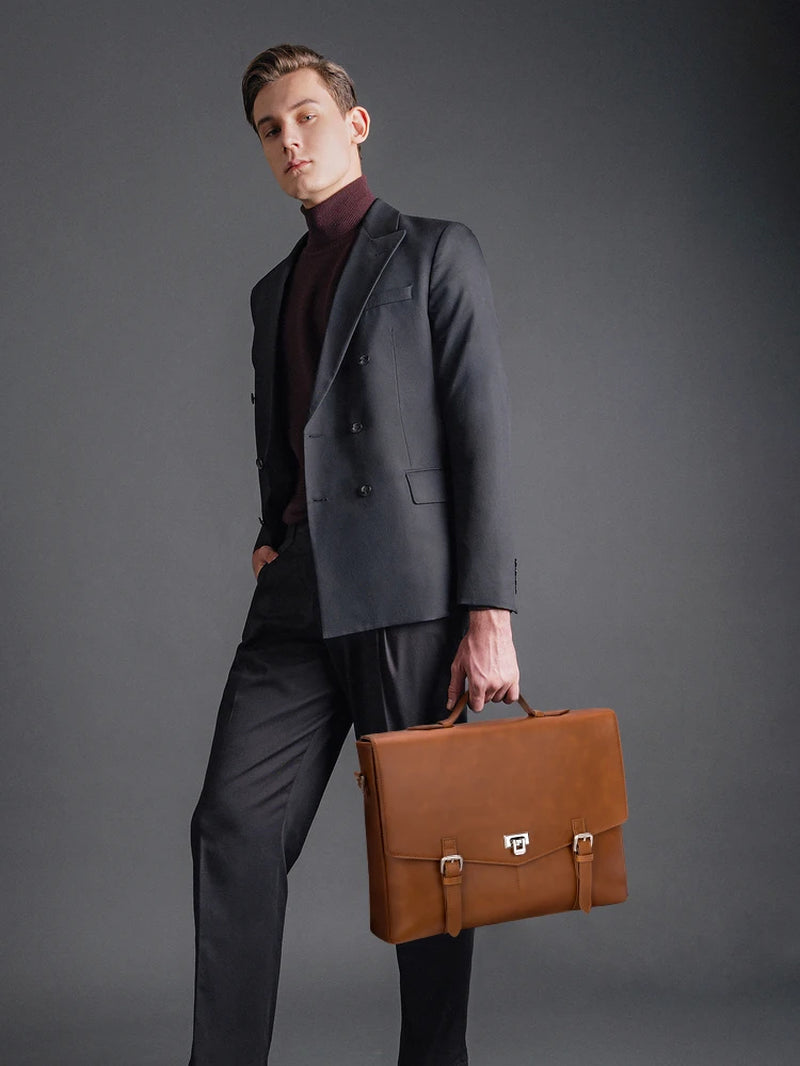 2026 New Briefcase Men'S Leather Handbags Business Casual Lawyer Computer Portable Official Vintage Shoulder Messenger Bag Larg