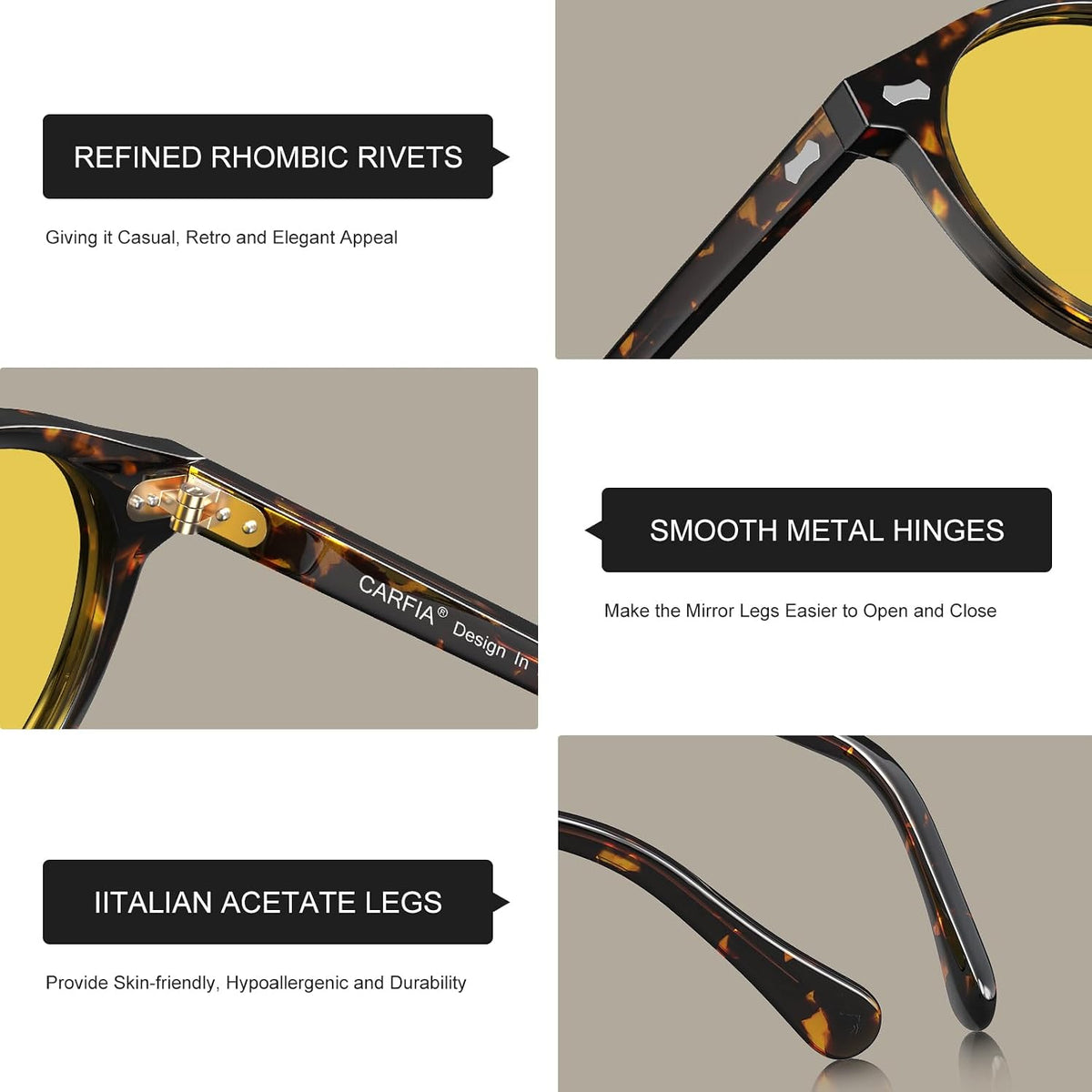 Polarised Womens Sunglasses Vintage UV400 Protection Acetate Frame