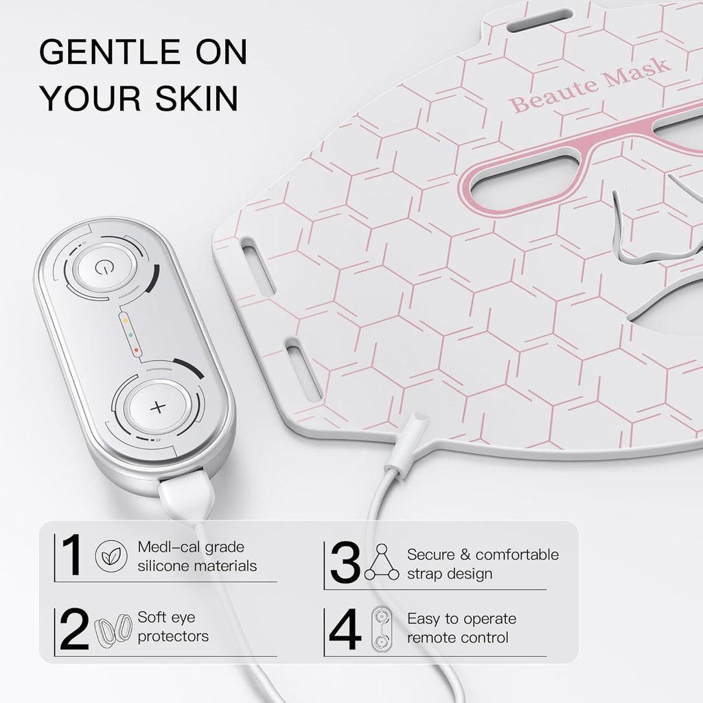 Red Light Therapy for Face, Led Face Mask Light Therapy, Infrared Red Light Therapy Mask, Advanced Anti-Aging Wrinkle Acne Removal Skin Care Device for All Skin Types at Home (Elegante White)