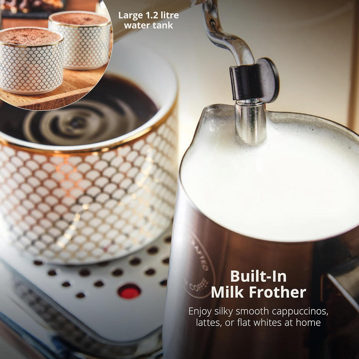 SK22110CN Retro Espresso Coffee Machine with Milk Frother, Steam Pressure Control, 1.2L Detachable Water Tank, 1100W, Retro Cream