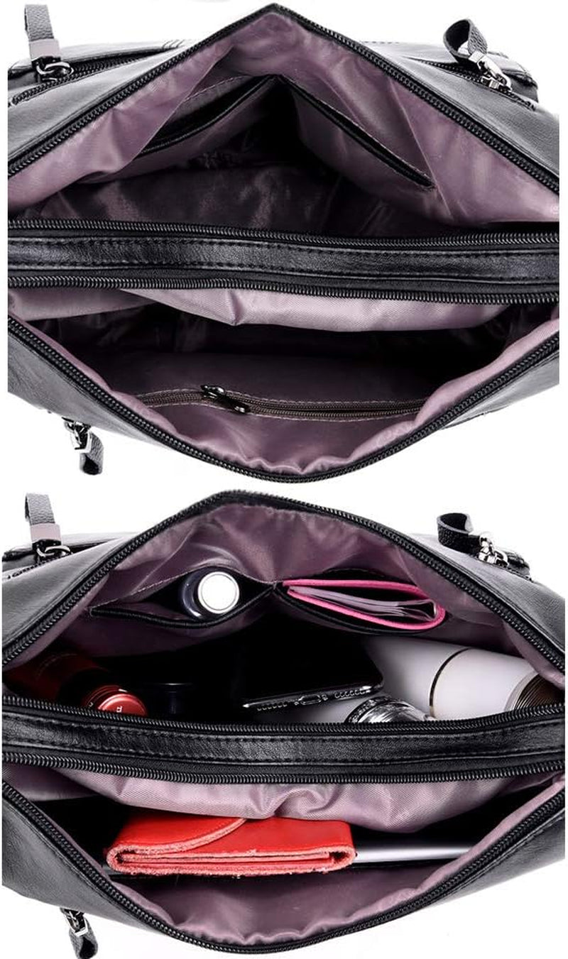 Soft Ladies Leather Crossbody Bags Girls Lightweight Shoulder Handbags for Women Multi-Pocket with Adjustable Shoulder Strap