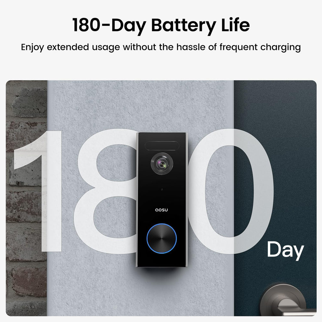 Video Doorbell Wireless, 2K HD Doorbell Camera Wireless,Battery-Powered Doorbell Camera,2.4Ghz Wi-Fi,Human Detection,180-Day Battery Life,Video Calling,Voice Changer,Work with Alexa