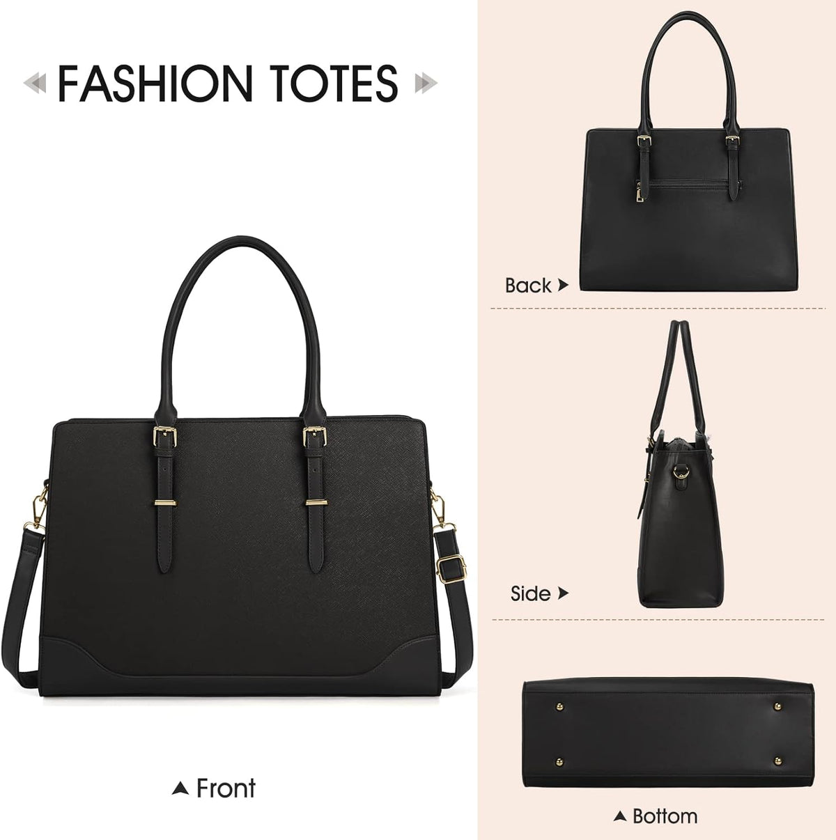Laptop Bags for Women 15.6 Inch Tote Bag Large Leather Ladies Handbags Shoulder Bags Designer Women'S Totes for Work School Business Black