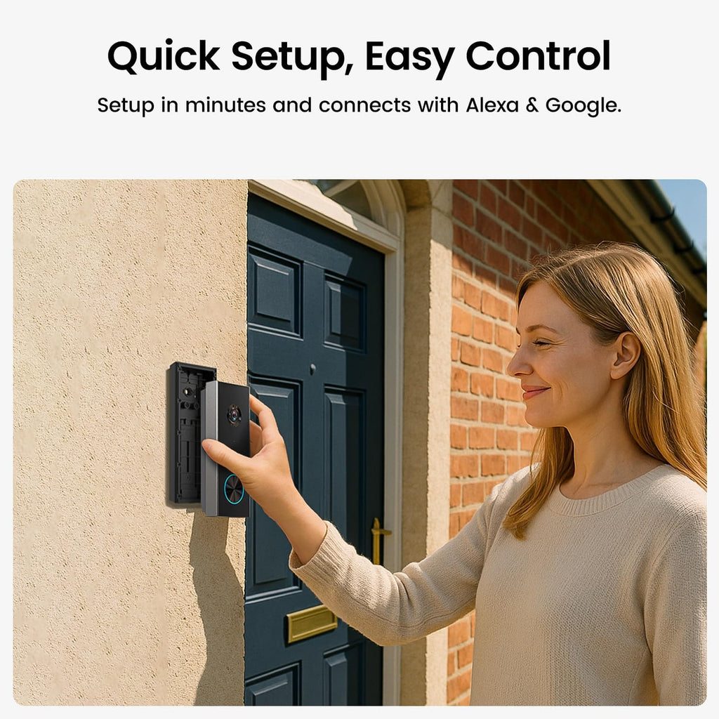 Video Doorbell Wireless, 2K HD Doorbell Camera Wireless,Battery-Powered Doorbell Camera,2.4Ghz Wi-Fi,Human Detection,180-Day Battery Life,Video Calling,Voice Changer,Work with Alexa