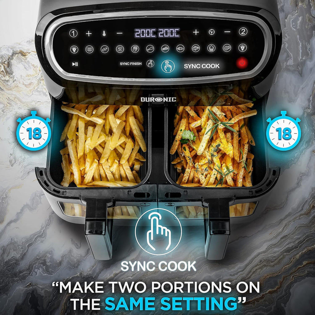 XXL Air Fryer AF34 BK 10L Digital Family Size Air Fryers Oil Free Triple Drawers 10In1 Dual Zone Extra Large Airfryer for Family Cooking with Dishwasher Safe Non-Stick Baskets Black