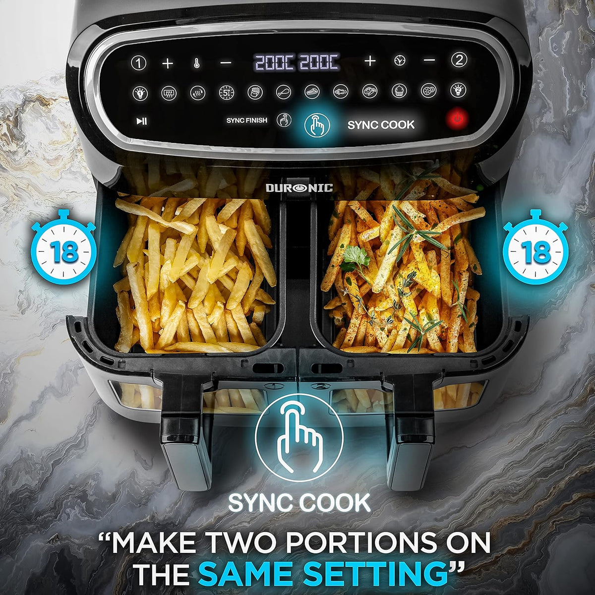 XXL Air Fryer AF34 BK 10L Digital Family Size Air Fryers Oil Free Triple Drawers 10In1 Dual Zone Extra Large Airfryer for Family Cooking with Dishwasher Safe Non-Stick Baskets Black