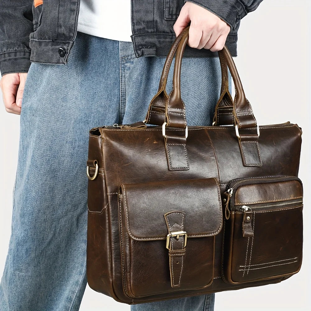 Men'S Briefcase Cow Leather Laptop Bag Men Shoulder Bag Male Briefcases Handbags Office Bags for Men Business