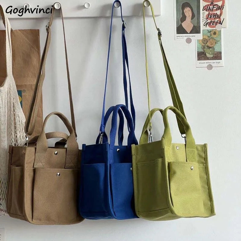 Women Crossbody Bags Canvas Solid Simple Large Capacity Shoulder Handbags All-Match Durable Shopping Portable Totes Minimalist