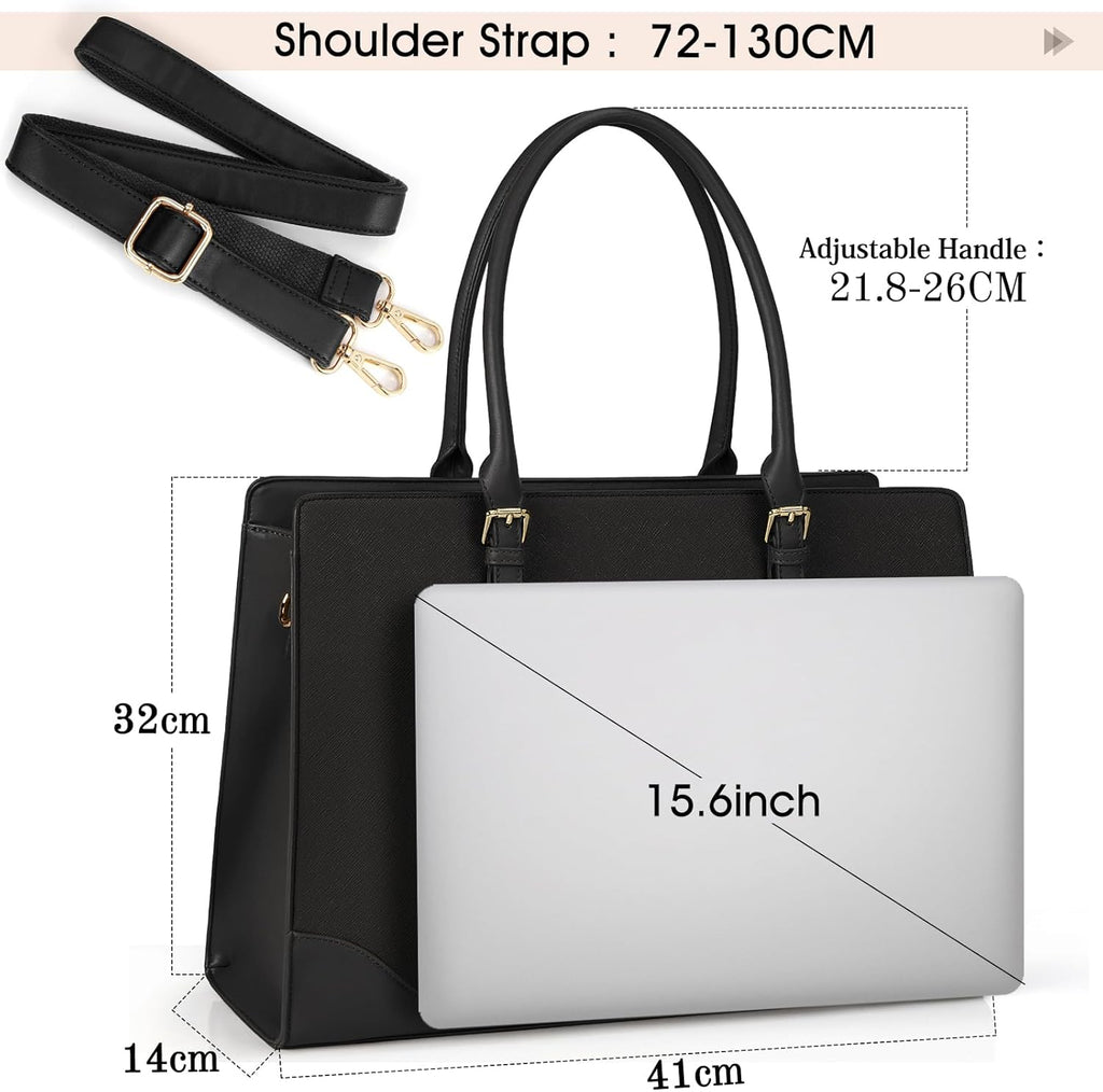 Laptop Bags for Women 15.6 Inch Tote Bag Large Leather Ladies Handbags Shoulder Bags Designer Women'S Totes for Work School Business Black