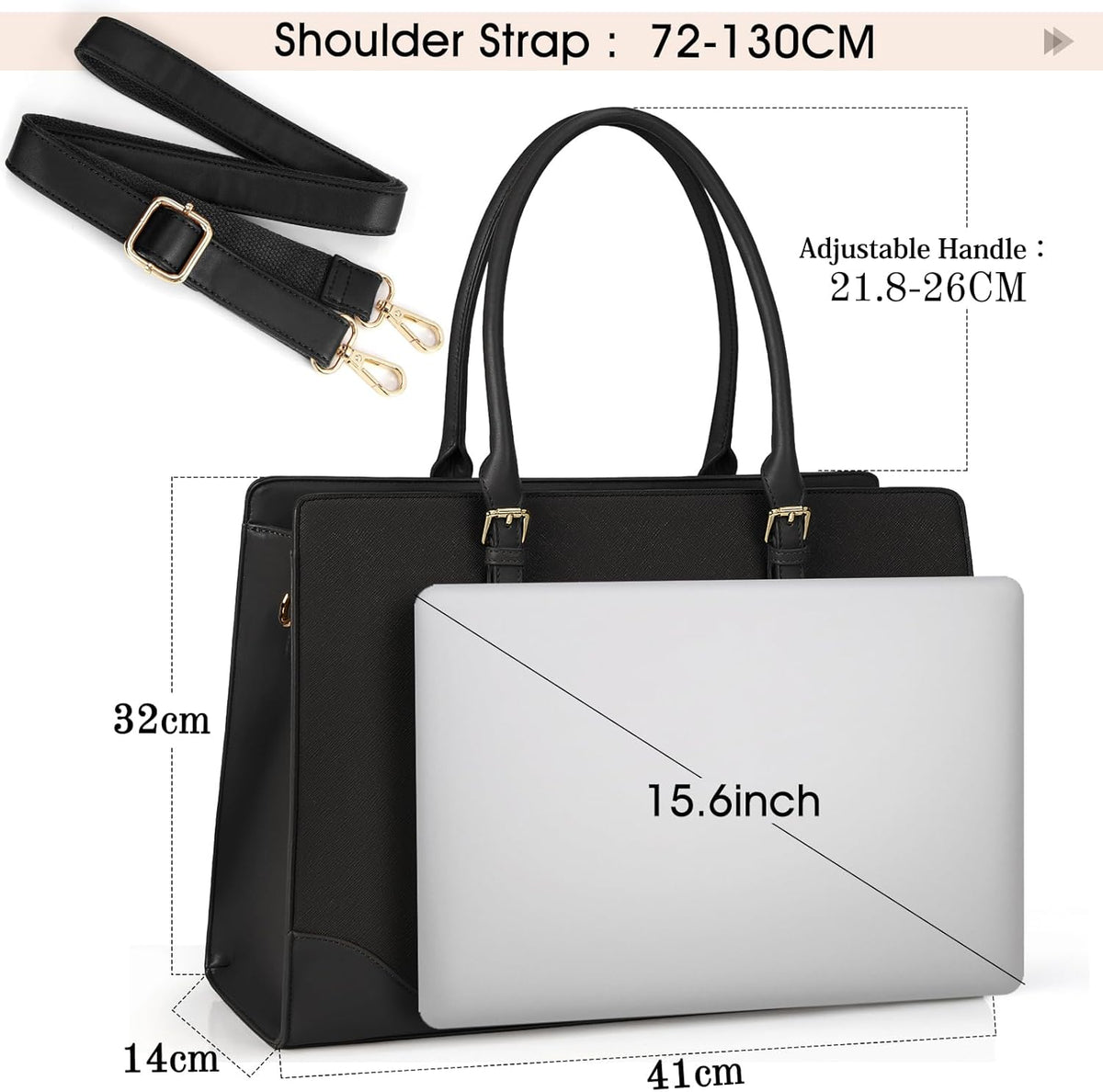 Laptop Bags for Women 15.6 Inch Tote Bag Large Leather Ladies Handbags Shoulder Bags Designer Women'S Totes for Work School Business Black