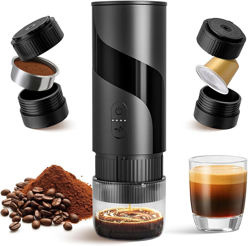 2 in 1 Portable Electric Coffee Maker None Self-Heating, 20-Bar Portable Espresso Maker Rechargable, Travel Coffee Maker for Car, Camping, Office, Compatible with Coffee Powder and Nespresso Capsule