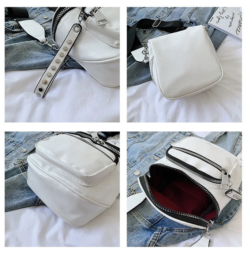Glossy Wide Strap Women Shoulder Bag Designer Rivet Crossbody Bags for Female Handbags Silver Bolsas Feminina Black