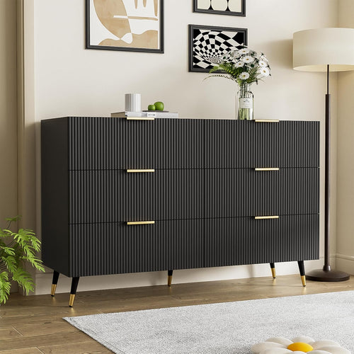 Chest of Drawers Bedroom with Elegant Golden Handles, Ample Storage Space, Stylish and Functional Sideboards for Living Room, Contemporary Storage Cabinet with Sleek Modern Design, Black