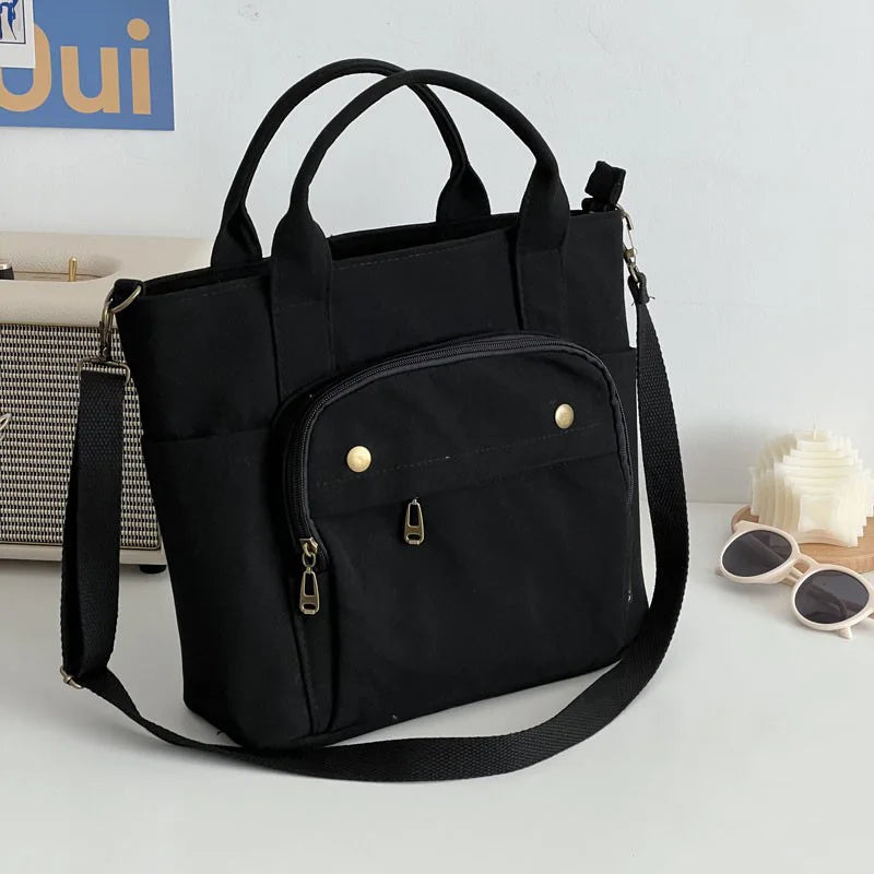 Corduroy Shoulder Bag Women Vintage Shopping Bags Zipper Girls Student Bookbag Handbags Casual Tote with outside Pocket