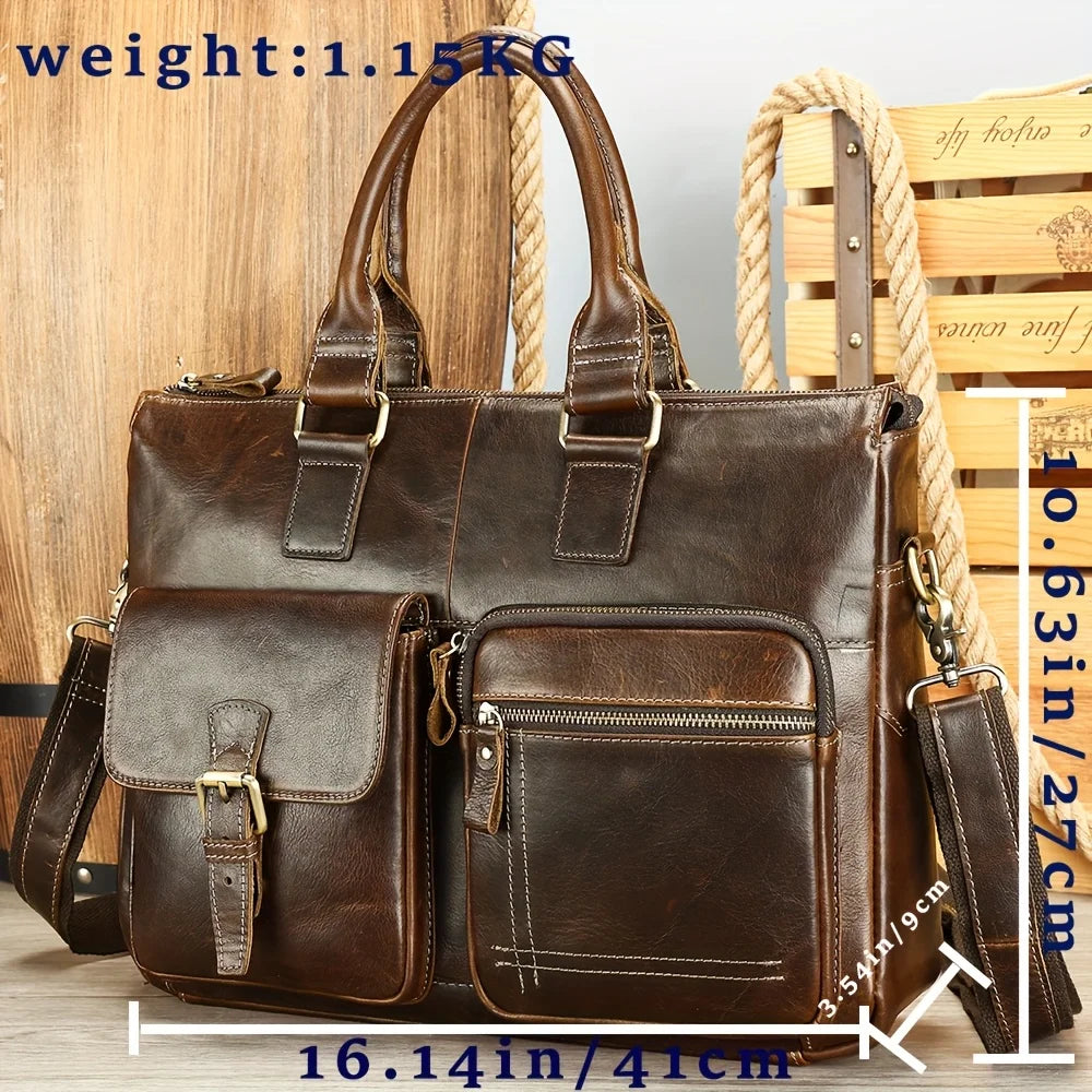 Men'S Briefcase Cow Leather Laptop Bag Men Shoulder Bag Male Briefcases Handbags Office Bags for Men Business