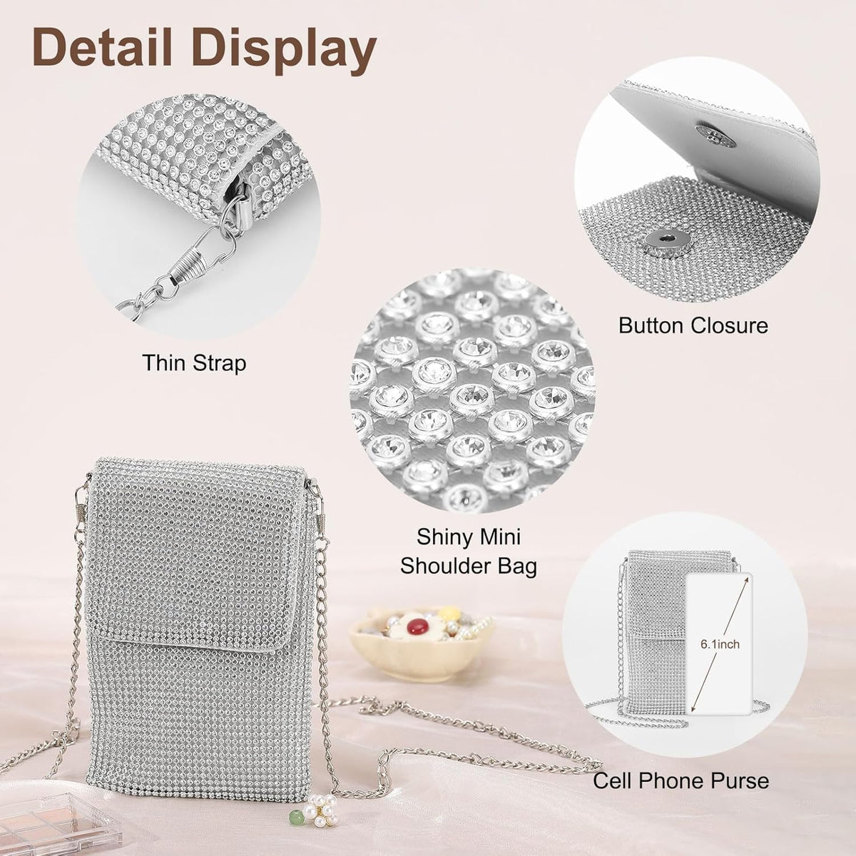 Evening Handbags Clutch Purses for Women, Crossbody Bag Crystal Rhinestone Purse Shoulder Bag Sparkly