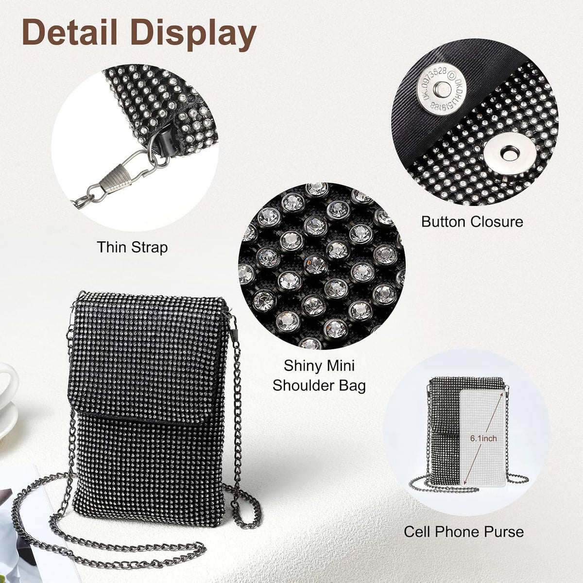 Evening Handbags Clutch Purses for Women, Crossbody Bag Crystal Rhinestone Purse Shoulder Bag Sparkly