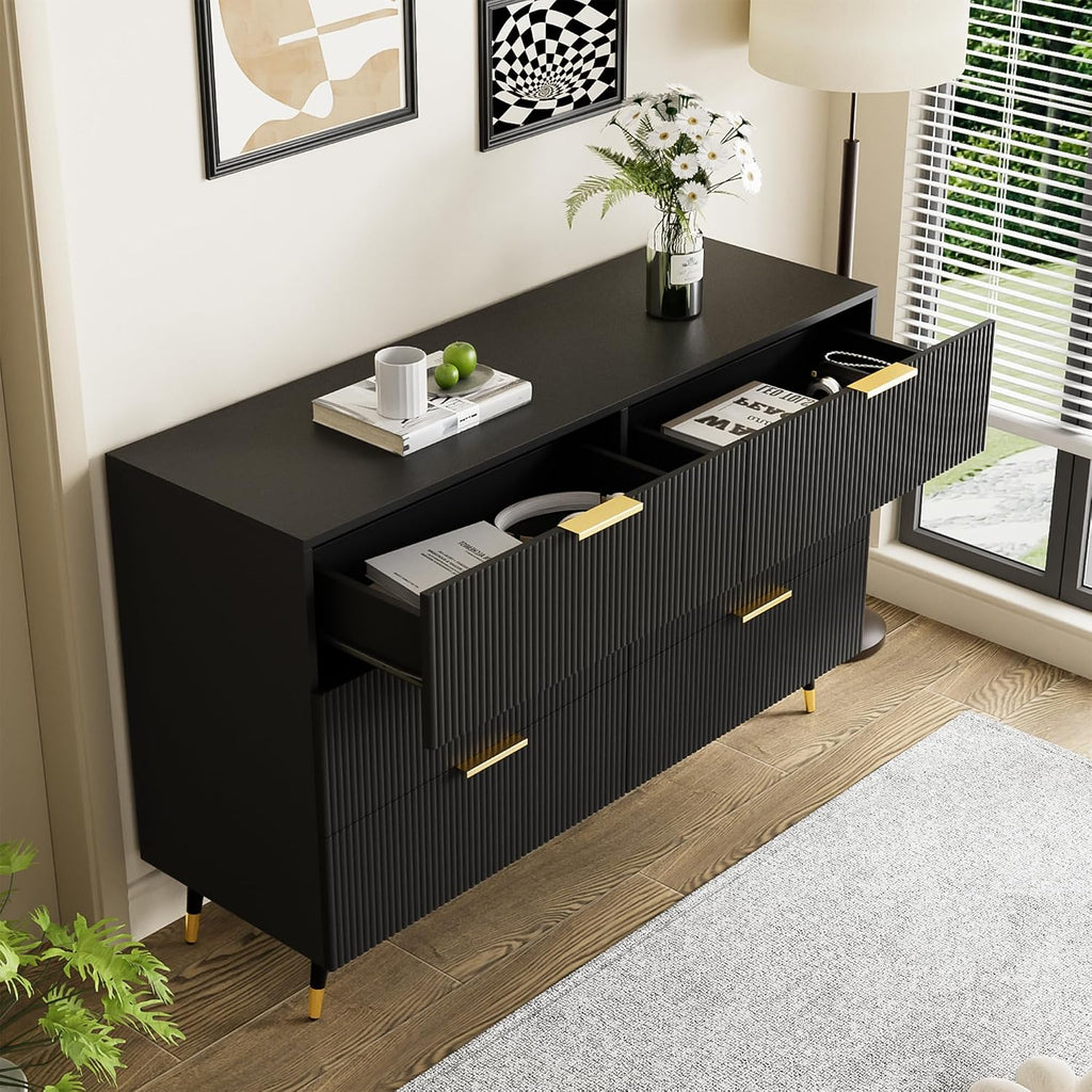 Chest of Drawers Bedroom with Elegant Golden Handles, Ample Storage Space, Stylish and Functional Sideboards for Living Room, Contemporary Storage Cabinet with Sleek Modern Design, Black