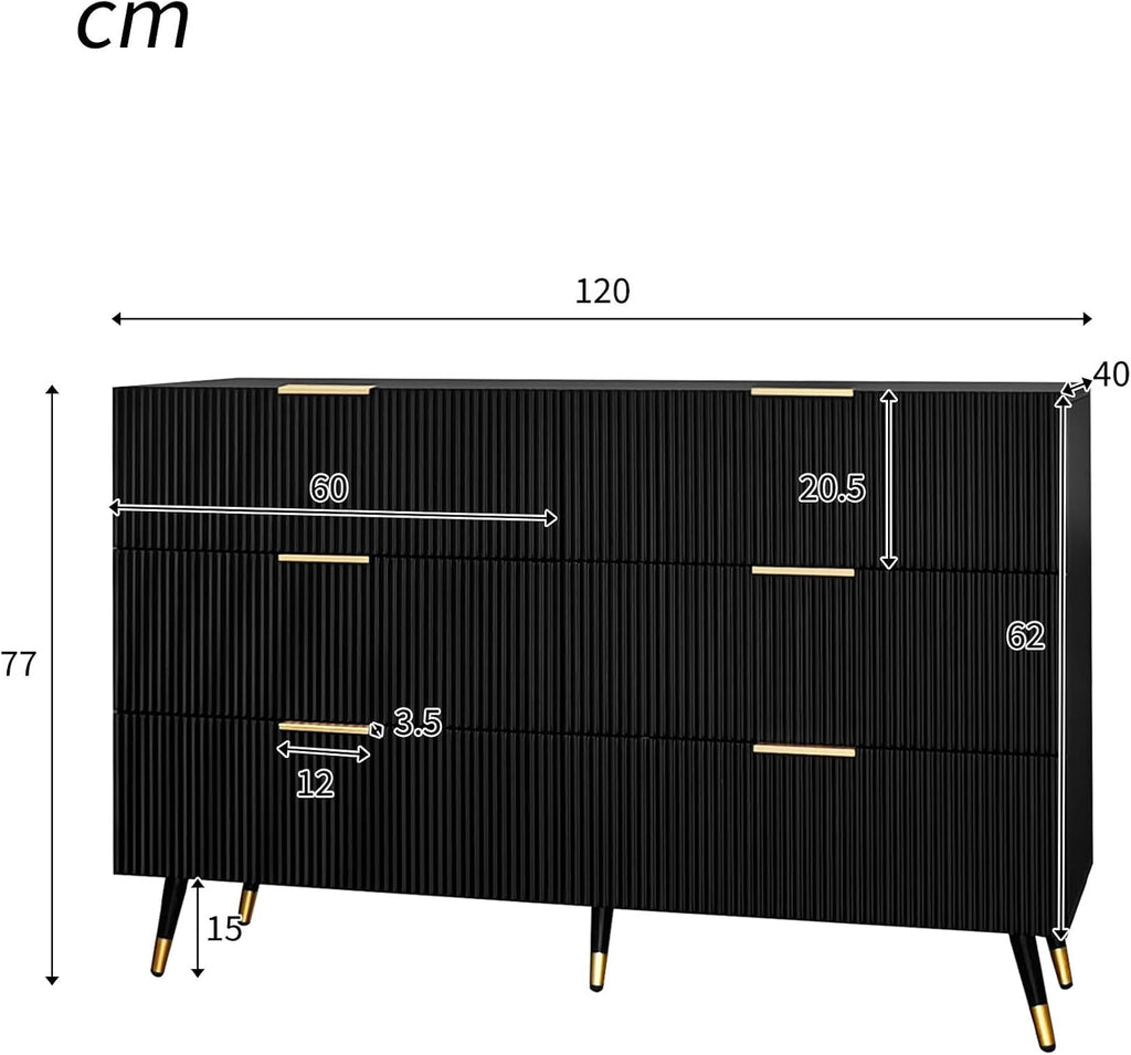 Chest of Drawers Bedroom with Elegant Golden Handles, Ample Storage Space, Stylish and Functional Sideboards for Living Room, Contemporary Storage Cabinet with Sleek Modern Design, Black