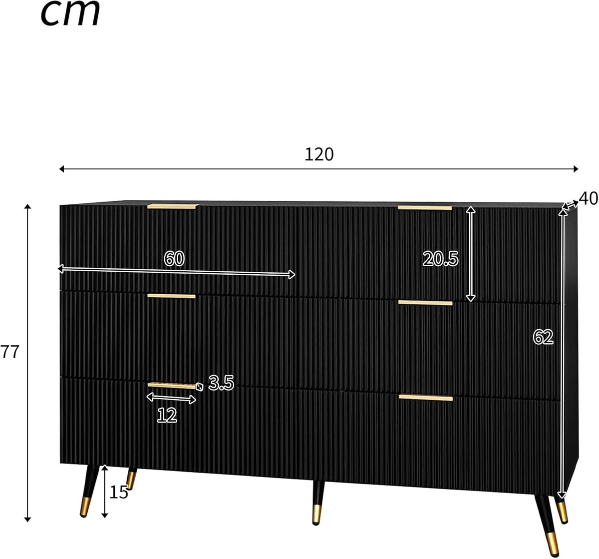 Chest of Drawers Bedroom with Elegant Golden Handles, Ample Storage Space, Stylish and Functional Sideboards for Living Room, Contemporary Storage Cabinet with Sleek Modern Design, Black