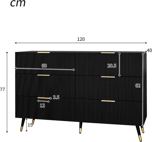 Chest of Drawers Bedroom with Elegant Golden Handles, Ample Storage Space, Stylish and Functional Sideboards for Living Room, Contemporary Storage Cabinet with Sleek Modern Design, Black