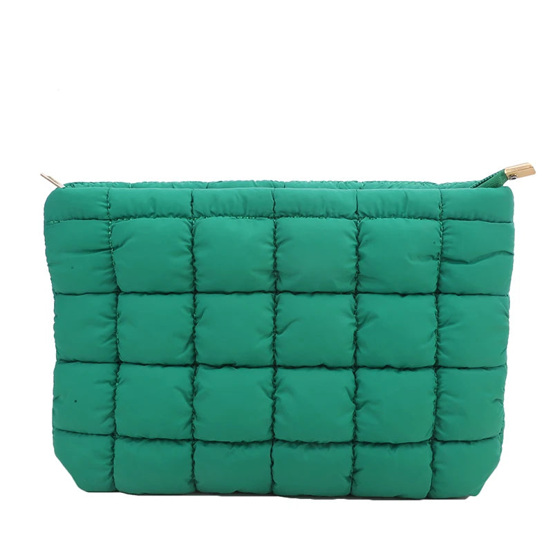 Women Cosmetic Pouch Cotton Padded Quilted Makeup Pouch Large Capacity Makeup Organizer Tote Bag Solid Color Cosmetic Handbags