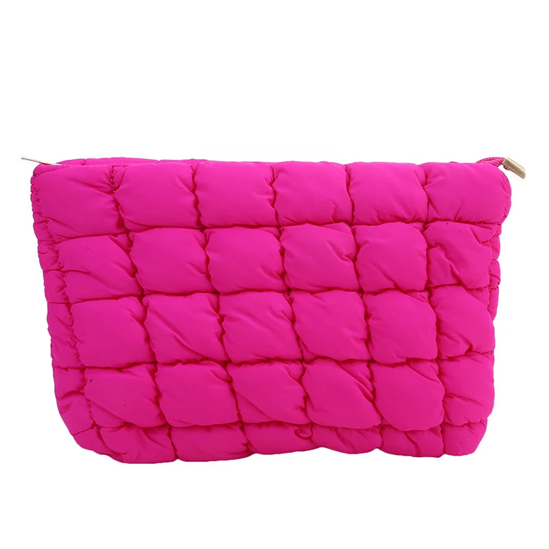 Women Cosmetic Pouch Cotton Padded Quilted Makeup Pouch Large Capacity Makeup Organizer Tote Bag Solid Color Cosmetic Handbags