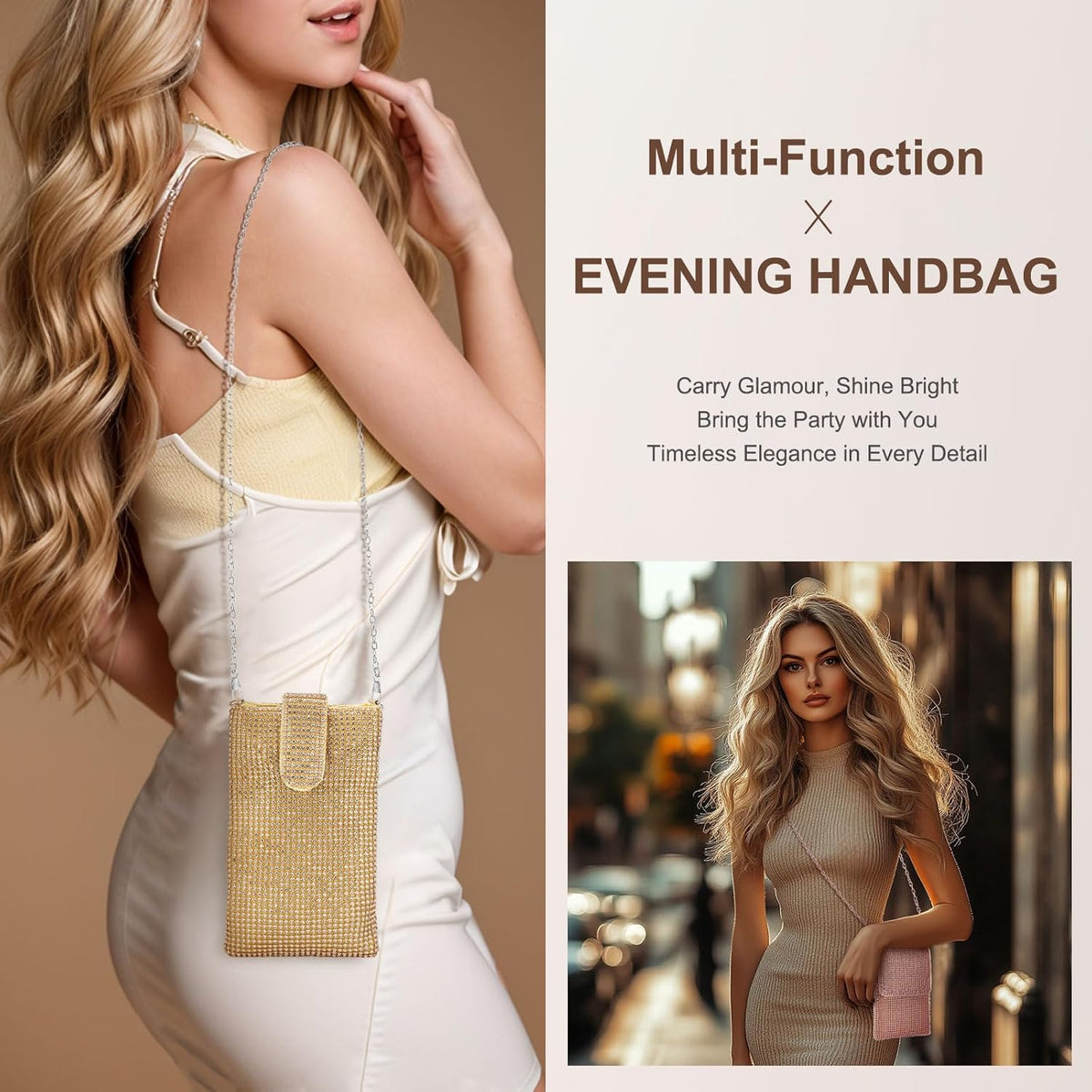 Evening Handbags Clutch Purses for Women, Crossbody Bag Crystal Rhinestone Purse Shoulder Bag Sparkly