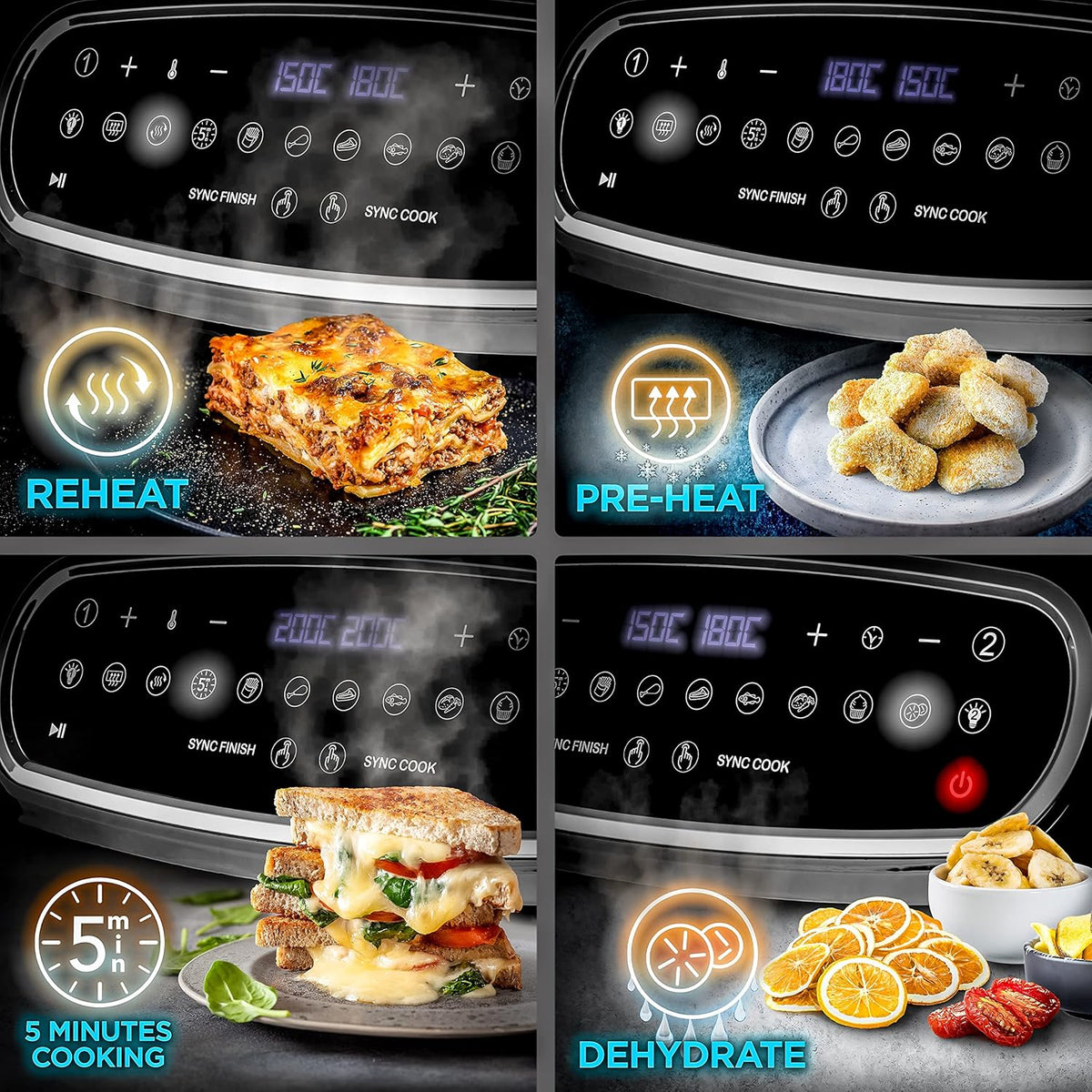 XXL Air Fryer AF34 BK 10L Digital Family Size Air Fryers Oil Free Triple Drawers 10In1 Dual Zone Extra Large Airfryer for Family Cooking with Dishwasher Safe Non-Stick Baskets Black
