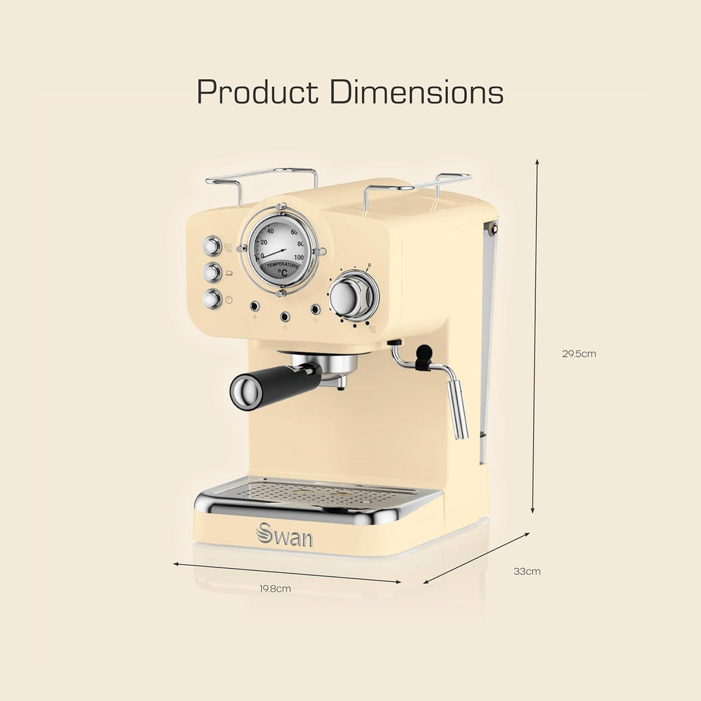 SK22110CN Retro Espresso Coffee Machine with Milk Frother, Steam Pressure Control, 1.2L Detachable Water Tank, 1100W, Retro Cream