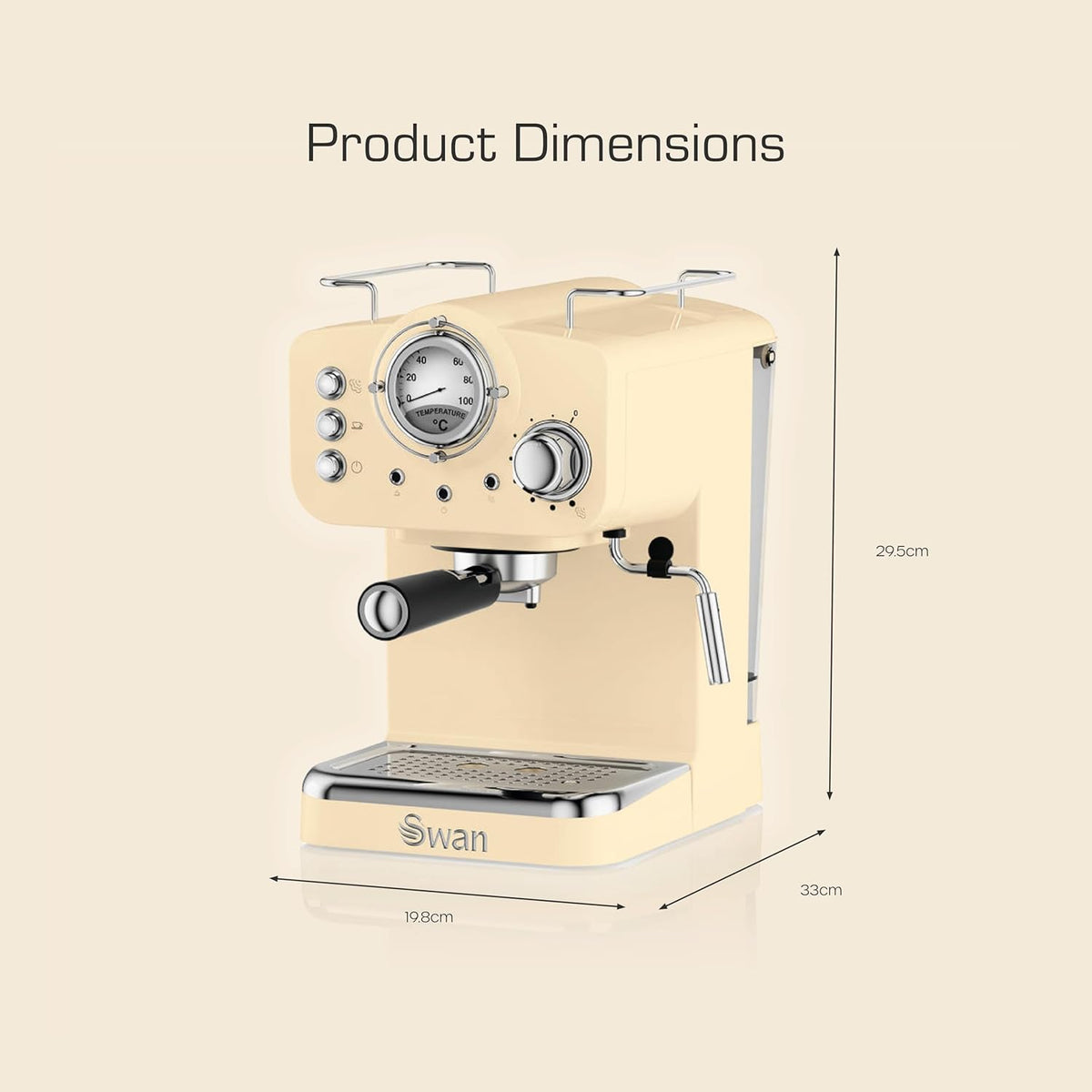 SK22110CN Retro Espresso Coffee Machine with Milk Frother, Steam Pressure Control, 1.2L Detachable Water Tank, 1100W, Retro Cream