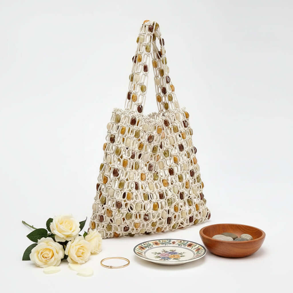 Womens Beaded Beach Bag Casual Women Special Woven Bag