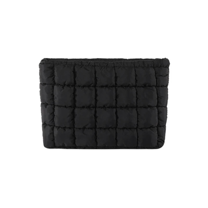 Women Cosmetic Pouch Cotton Padded Quilted Makeup Pouch Large Capacity Makeup Organizer Tote Bag Solid Color Cosmetic Handbags