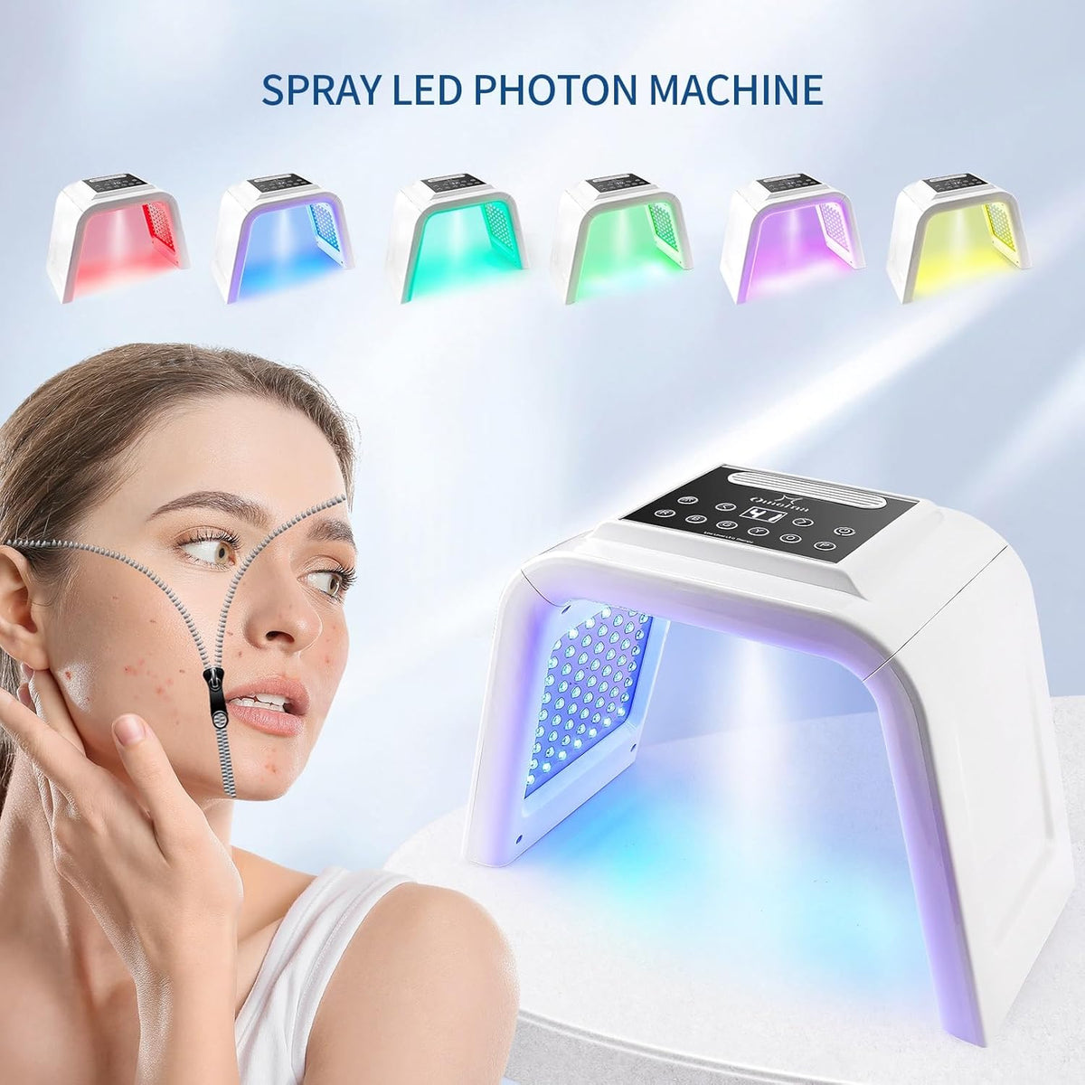 Red Light Therapy Lamp with Nano Spray,6 Colors Led Light Therapy Mask,Pdt Machine,Led Face Light Therapy Mask,178Pcs Leds, UK Plug, Anti-Anging,Rejuvenation,Firming,Smooth Wrinkle,Skin Brighten,White