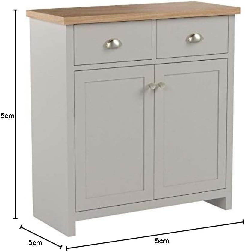 Lancaster Compact Sideboard with 2 Drawers & Double Door Cupboard, Grey & Oak Effect Storage Cabinet for Living Room, Dining Room or Hallway