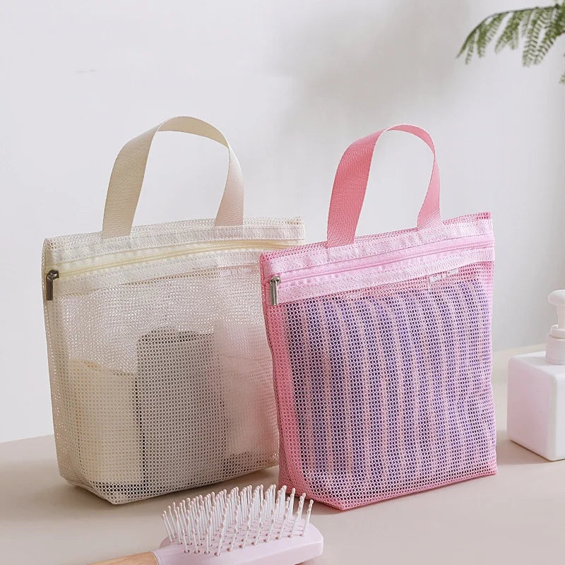 Mesh Makeup Toiletry Storage Bags Handbags Portable Travel Washing Body Shower Tools Organizer Hanging Cosmetic Organizer Pouch