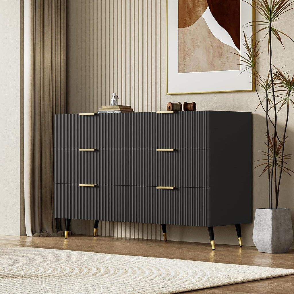 Chest of Drawers Bedroom with Elegant Golden Handles, Ample Storage Space, Stylish and Functional Sideboards for Living Room, Contemporary Storage Cabinet with Sleek Modern Design, Black