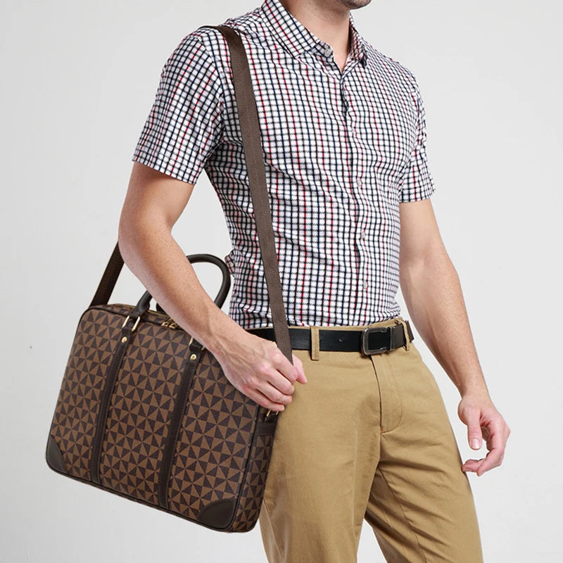 Men'S Briefcase Luxury Large Capacity PU Leather Executive Laptop Fashion Handbags Shoulder Business Casual Tote Document Bag