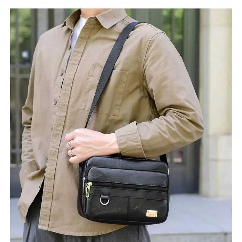 Leather Men'S Sling Bag Messenger Shoulder Crossbody Bags Large Capacity Handbags Multifunctional Work Bag