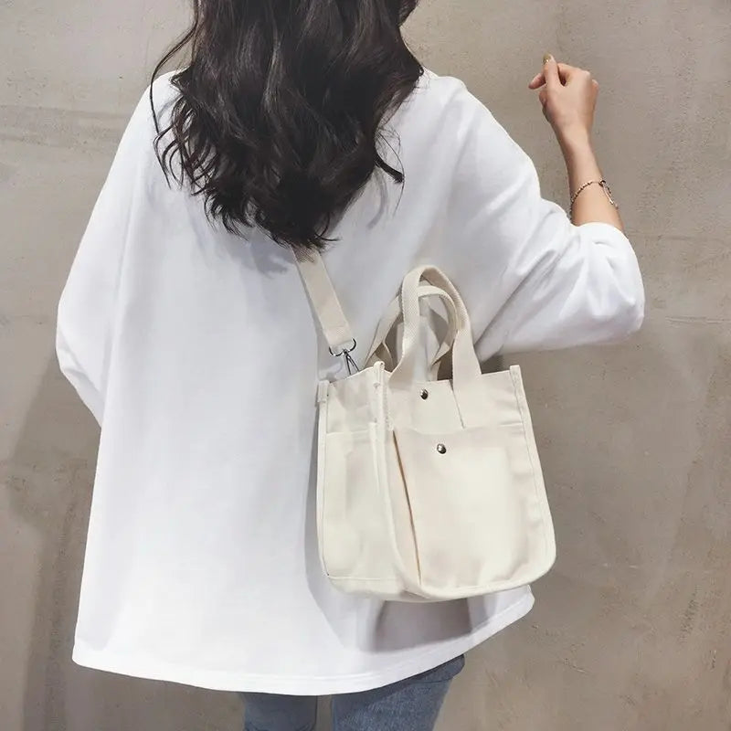 Women Crossbody Bags Canvas Solid Simple Large Capacity Shoulder Handbags All-Match Durable Shopping Portable Totes Minimalist