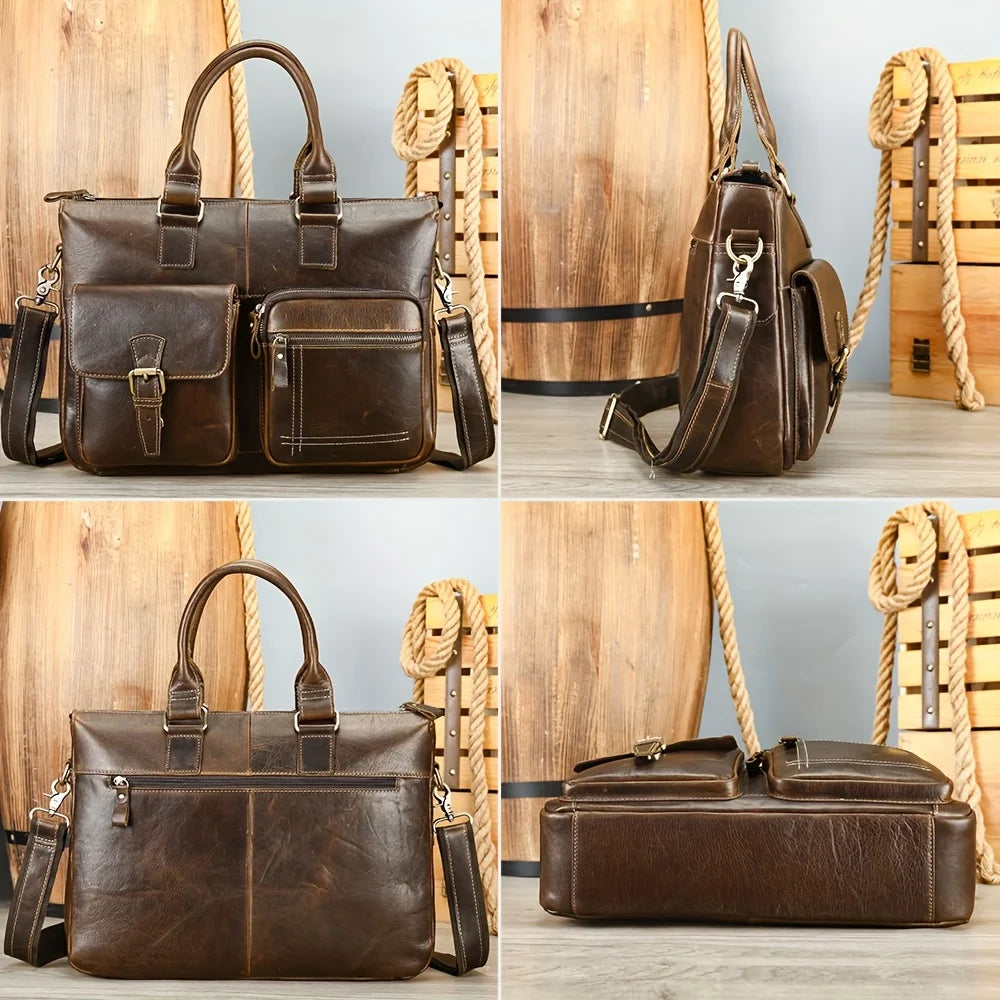 Men'S Briefcase Cow Leather Laptop Bag Men Shoulder Bag Male Briefcases Handbags Office Bags for Men Business