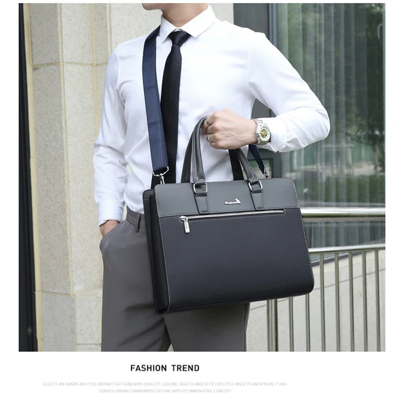 PU Leather Briefcase Bag for Men Laptop Executive Designer Handbags Shoulder Business Male Messenger Crossbody Bag Portfolio