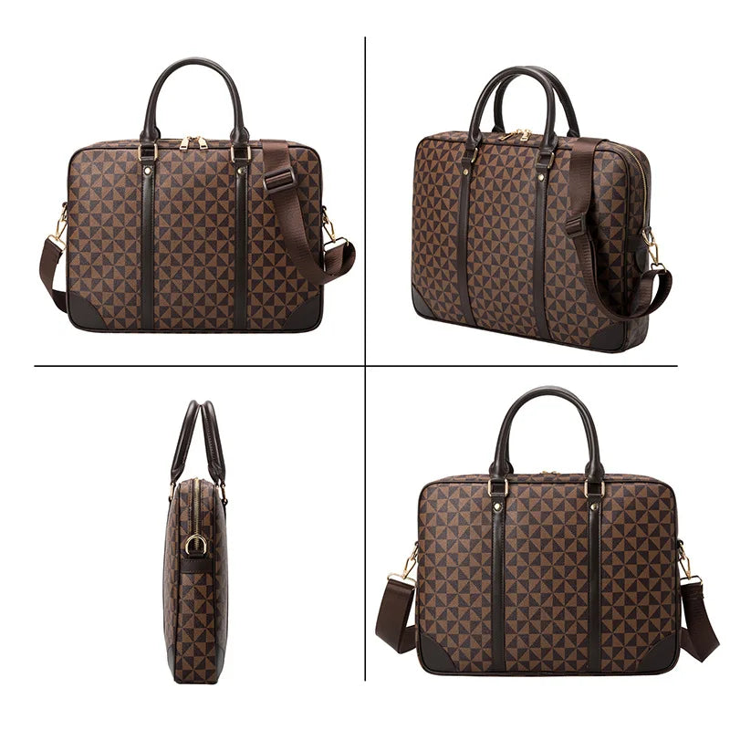 Men'S Briefcase Luxury Large Capacity PU Leather Executive Laptop Fashion Handbags Shoulder Business Casual Tote Document Bag